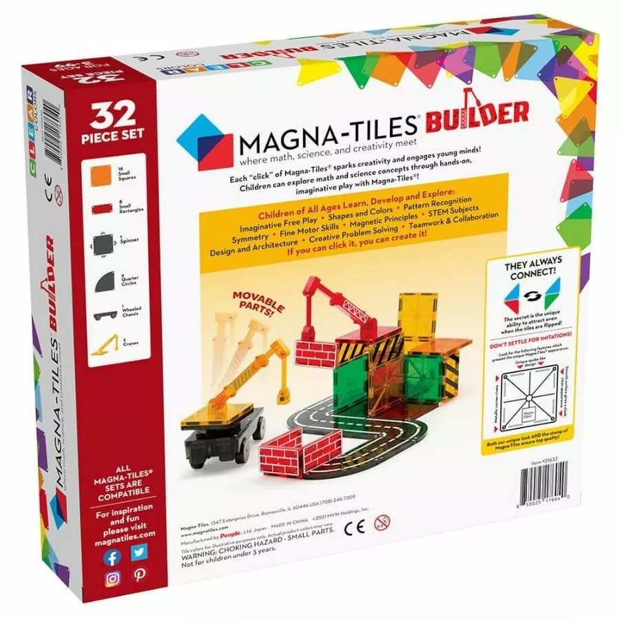 Magna-Tiles: Builder Clear Colours 32 Pieces Magnetic Tiles 4 Magna-Tiles: Builder Clear Colours 32 Pieces Magnetic Tiles - Image 2
