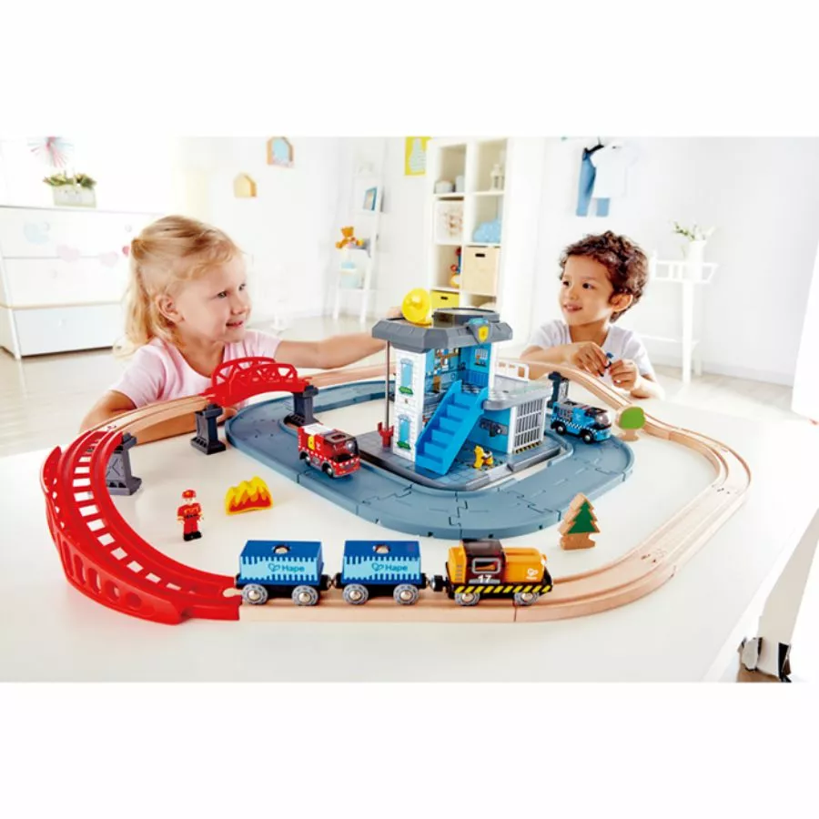 Hape - Emergency Services HQ 2 In 1 Police And Fire Station Play Set 3 Hape - Emergency Services HQ 2 In 1 Police And Fire Station Play Set